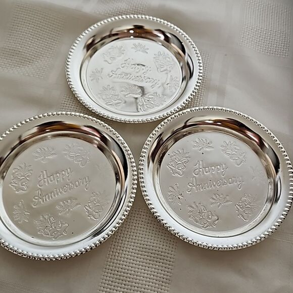 Happy Anniversary Pack Of 3 Small Steel Tray Silver 4.5" - Picture 14 of 16